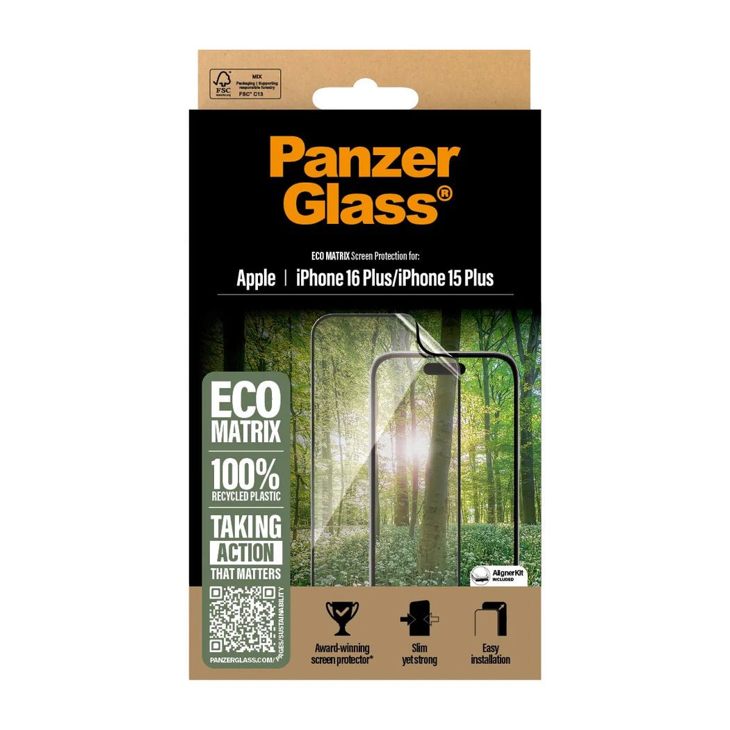 PanzerGlass iPhone 15 Plus / iPhone 16 Plus Eco Matrix Ultra - Wide Fit Προστατευτική Mεμβράνη Οθόνης - Διάφανη / Black