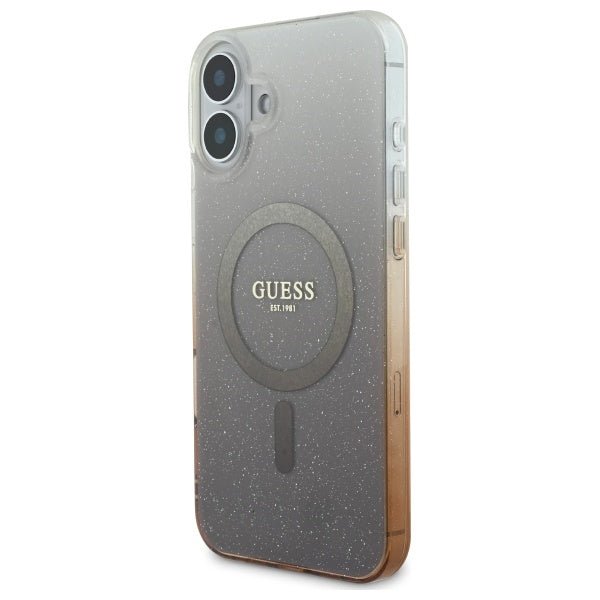Guess iPhone 16 Plus - IML Glitter Gradient - MagSafe Σκληρή Θήκη με Πλαίσιο Σιλικόνης - Brown - GUHMP16MHGRCELW