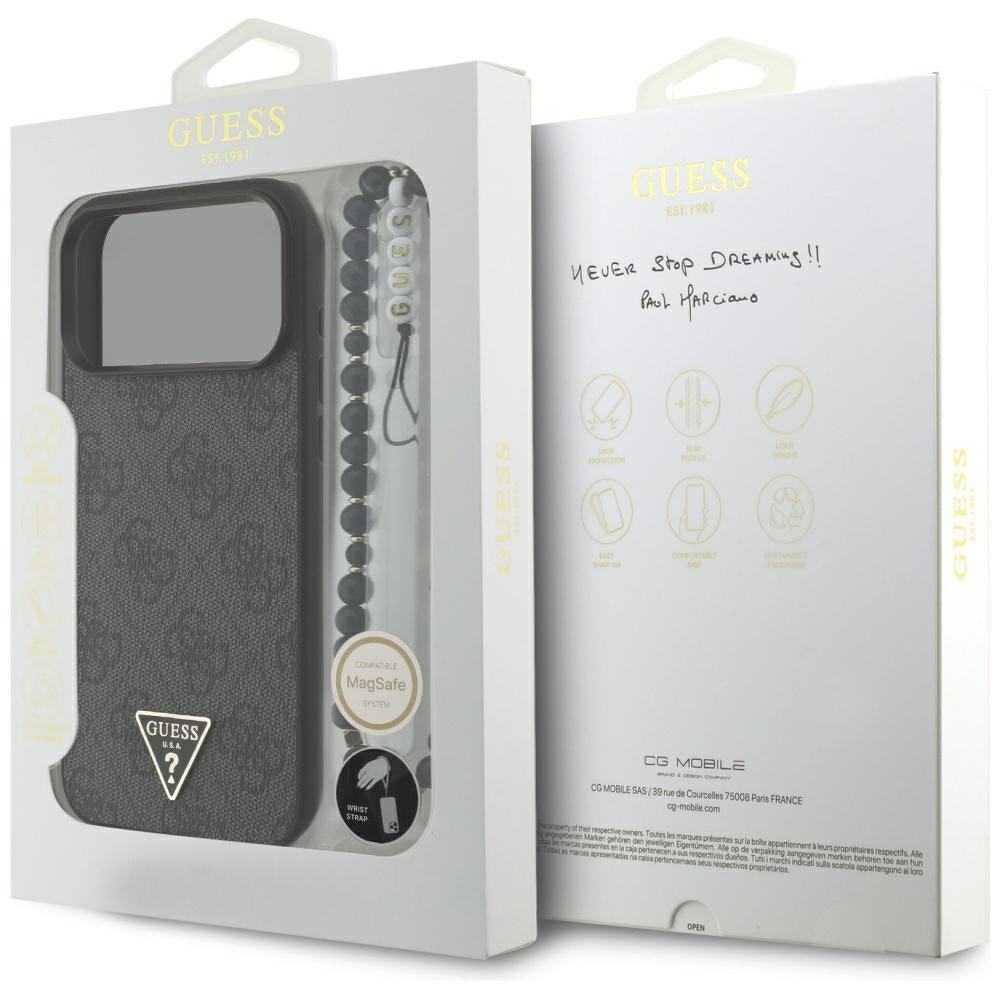 Guess iPhone 17 Pro Max - 4G Strap Triangle Logo MagSafe - Σκληρή Θήκη με Επένδυση Συνθετικού Δέρματος και Λουράκι - Black - GUHMP17XP4TSDPPSK