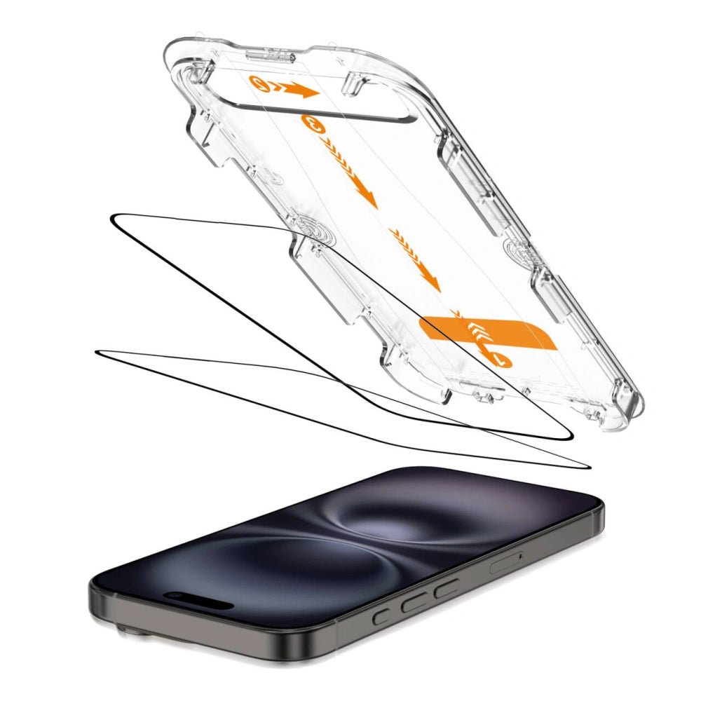 Tech - Protect iPhone 15 / iPhone 16 - Quick Set+ - Σετ με 2 Full Screen Αντιχαρακτικά Γυαλιά Οθόνης και Οδηγό Τοποθέτησης - Black