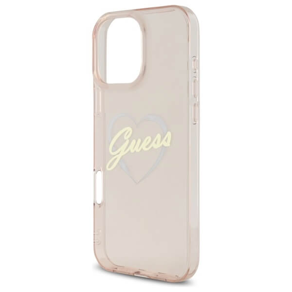 Guess iPhone 16 Pro Max - IML Heart - Σκληρή Θήκη με Πλαίσιο Σιλικόνης - Pink - GUHCP16XHCHGSPP