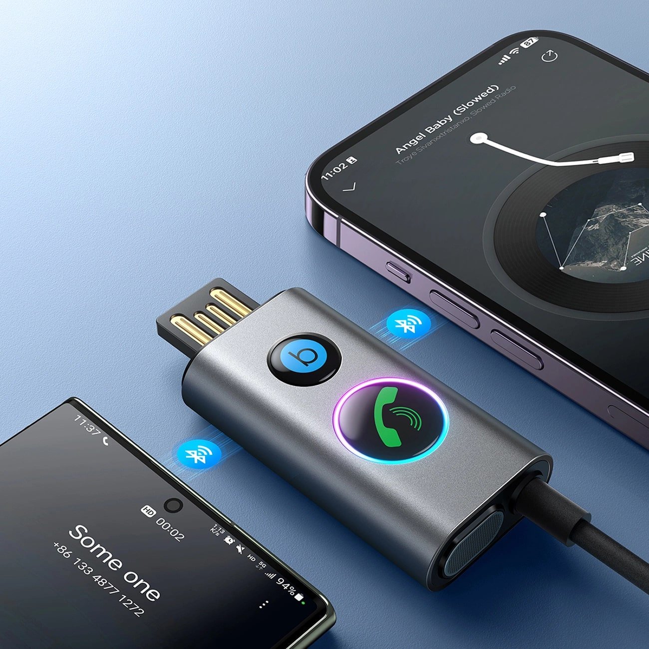 Joyroom JR - CB7 Bluetooth AUX Receiver για Αναπαραγωγή Μουσικής / Κλήσεις στο Αυτοκίνητο - Grey