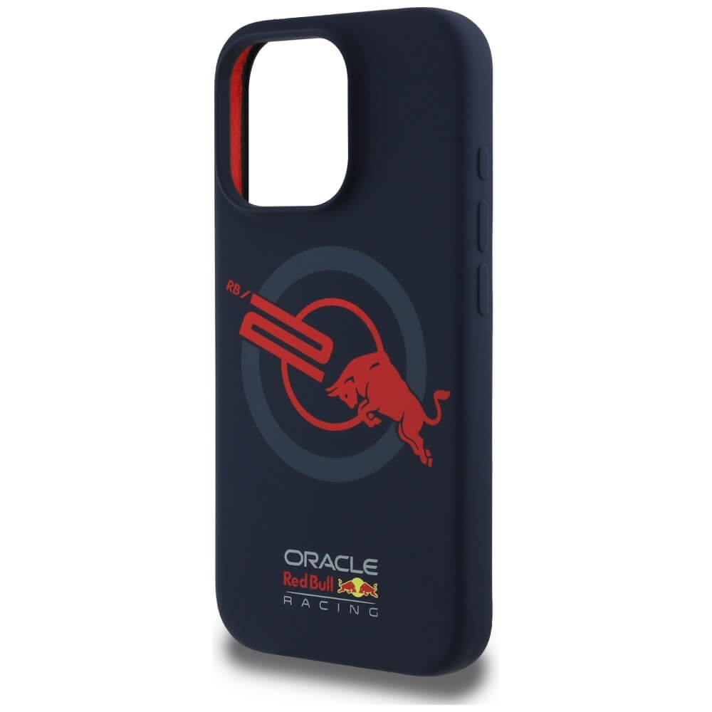 Red Bull iPhone 15 Pro - HC Silicone ORBR20 Logo Red Lining - MagSafe Σκληρή Θήκη με Πλαίσιο Σιλικόνης - Navy Blue - RBHMP15L24SIOLVR