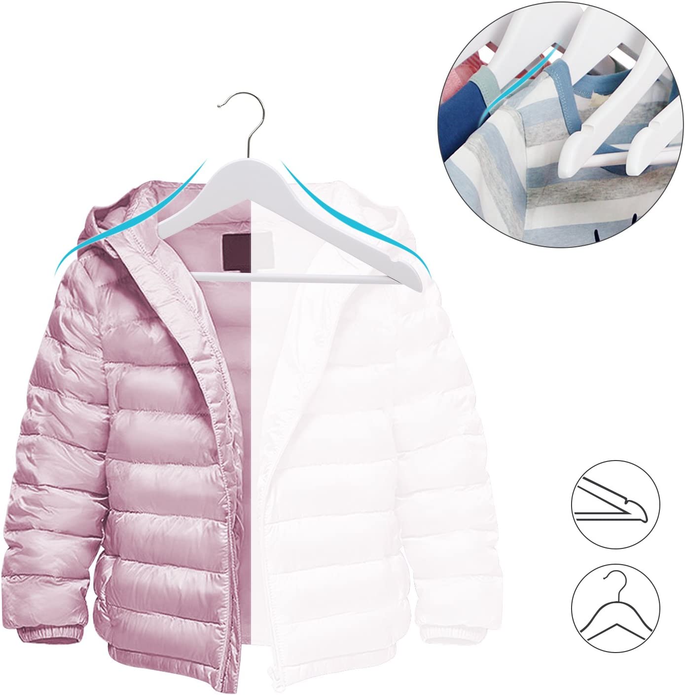 Songmics Σετ με 20 Παιδικές Ξύλινες Κρεμάστρες Ρούχων - White - CRW06W - 20