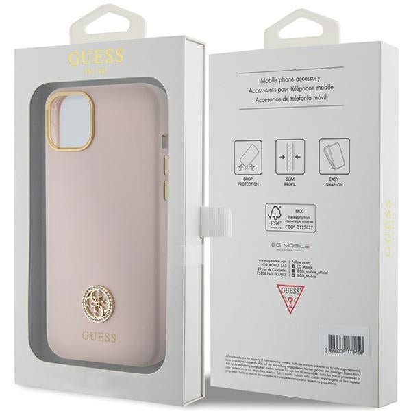 Guess iPhone 15 Plus Silicone Logo Strass 4G Σκληρή Θήκη με Πλαίσιο Σιλικόνης - Pink - GUHCP15M4DGPP
