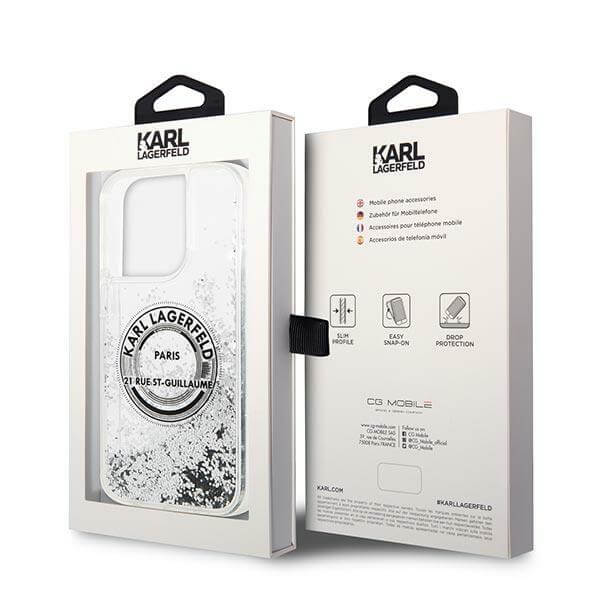 Karl Lagerfeld iPhone 14 Pro Max - Liquid Glitter RSG Σκληρή Θήκη με Πλαίσιο Σιλικόνης - Διάφανη / Silver - KLHCP14XLCRSGRS