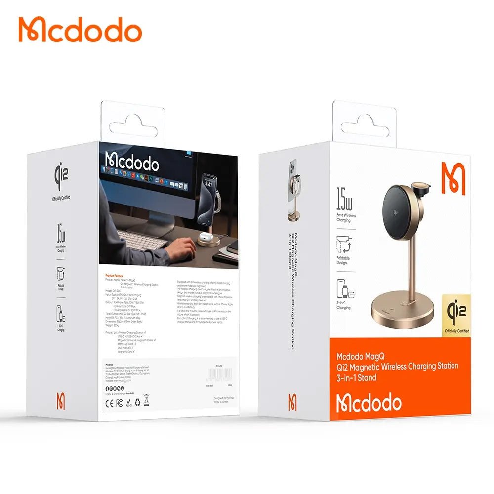 Mcdodo 3in1 Ασύρματος Μαγνητικός Φορτιστής MagSafe 22.5W Qi2 - Black Swan Series CH - 2463 - Gold
