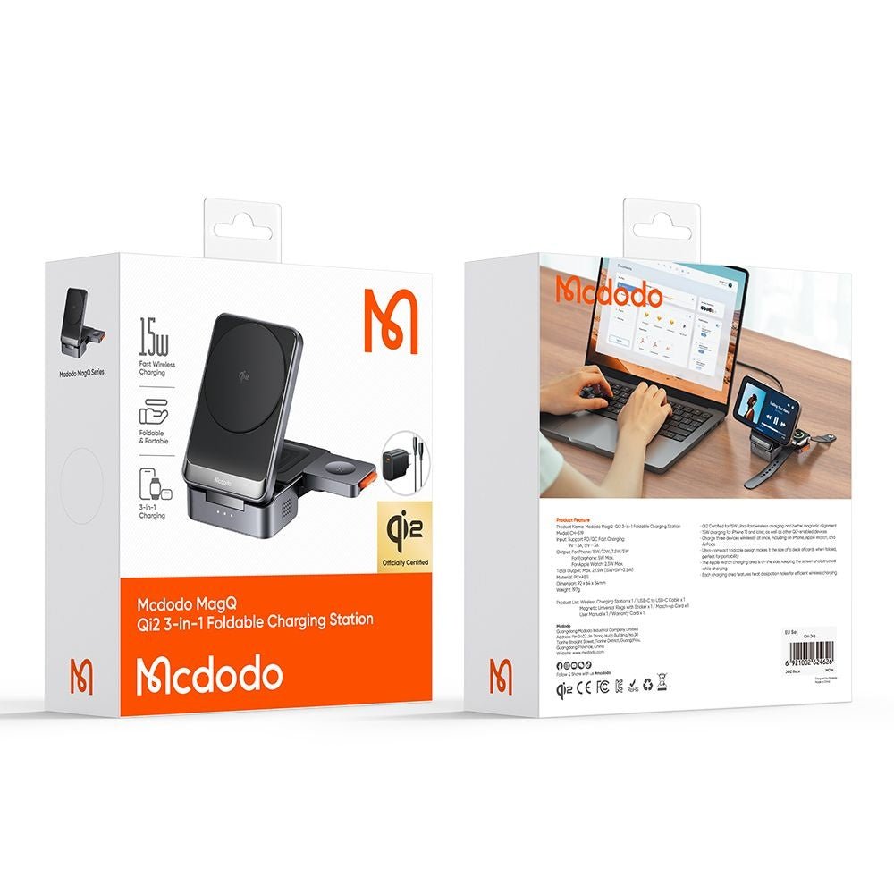 Mcdodo - 3in1 Ασύρματος Μαγνητικός Φορτιστής MagSafe Qi2 - MagQ CH - 5192 - Grey