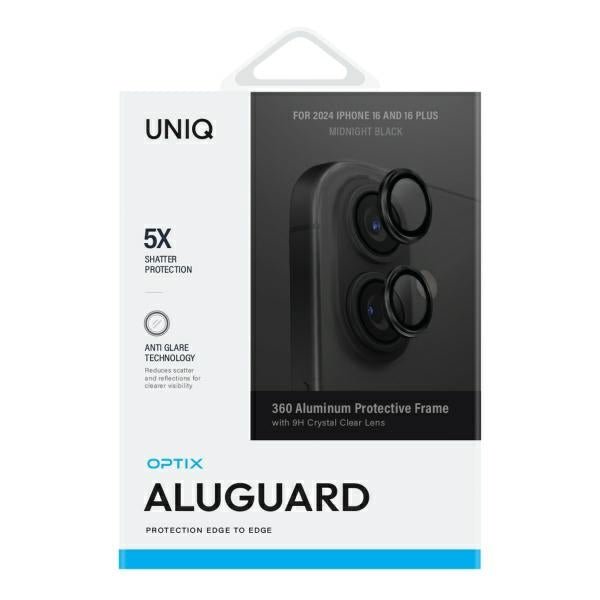 Uniq iPhone 16 / 16 Plus Optix Aluminum Camera Lens Protector Αντιχαρακτικό Γυαλί για την Κάμερα - Midnight Black