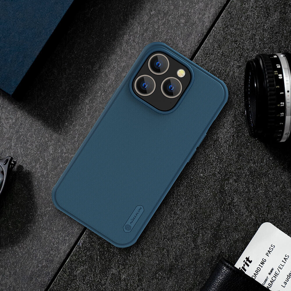 Nillkin iPhone 14 Pro Super Frosted Shield Pro Σκληρή Θήκη με Πλαίσιο Σιλικόνης - Blue
