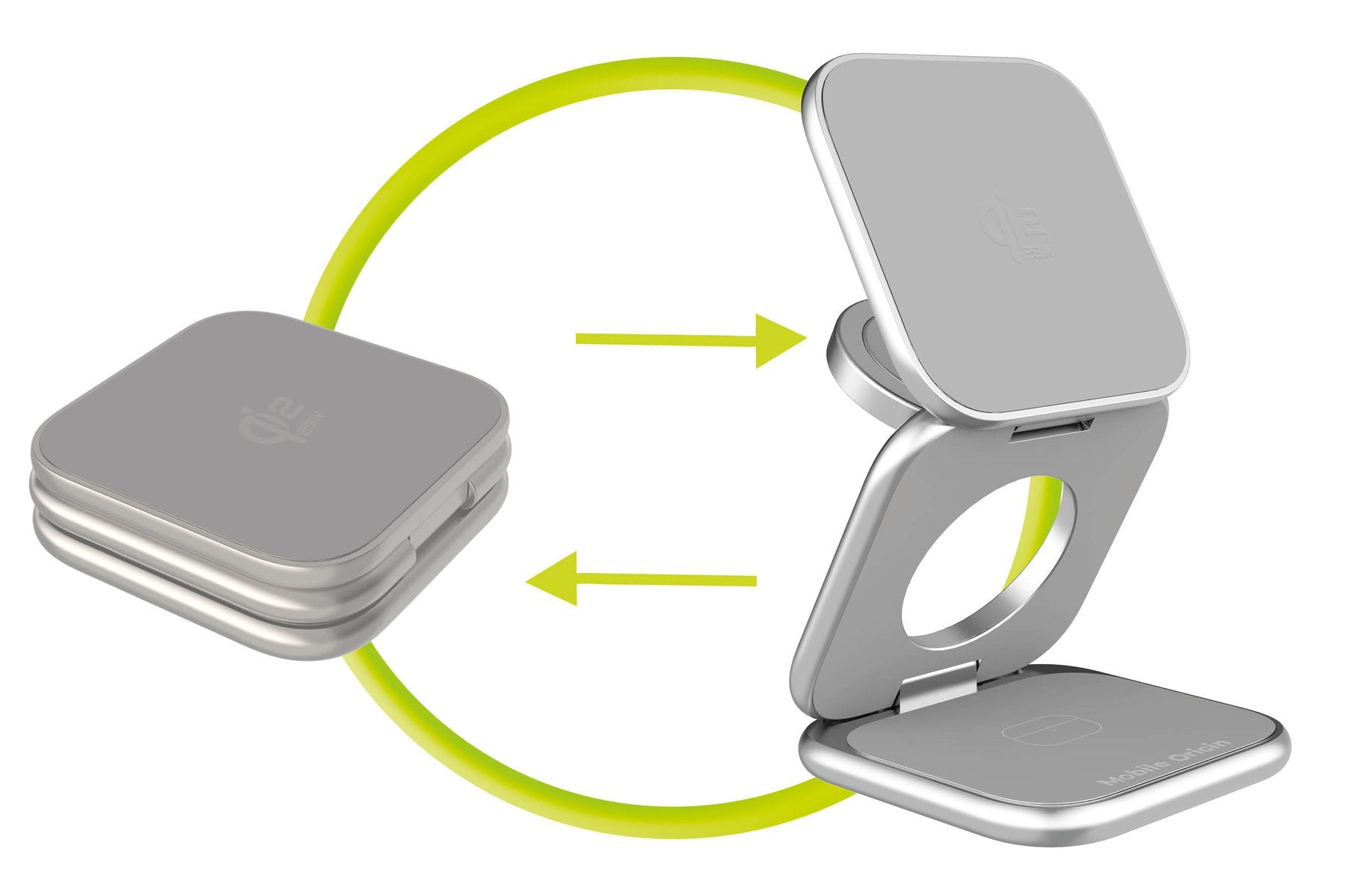 Mobile Origin - 3in1 Αναδιπλούμενος Ασύρματος MagSafe Qi2 Φορτιστής 25W - PW36 - Silver