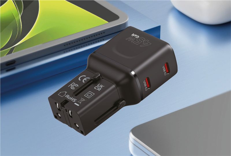 Mobile Origin Φορτιστής Ταξιδίου 2 Θυρών USB - C με Αντάπτορες Πρίζας EU/US/UK/AU - GaN 45W - Travel Adapter PW26 - Black