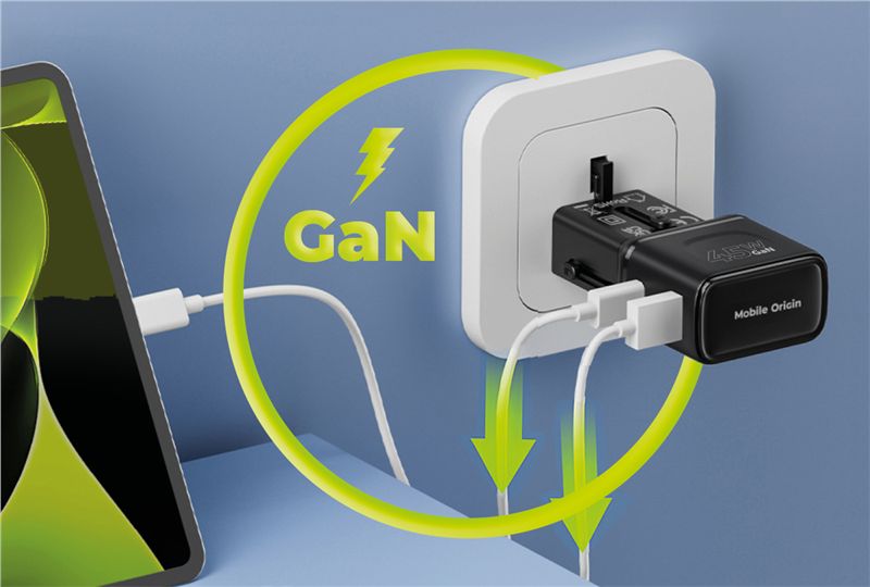 Mobile Origin Φορτιστής Ταξιδίου 2 Θυρών USB - C με Αντάπτορες Πρίζας EU/US/UK/AU - GaN 45W - Travel Adapter PW26 - Black