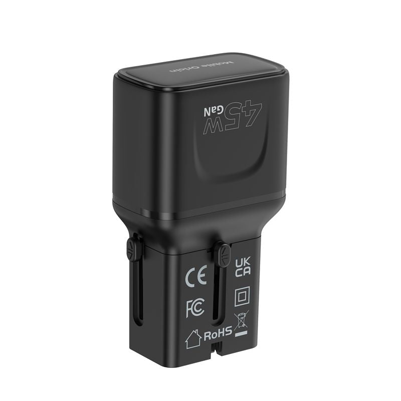 Mobile Origin Φορτιστής Ταξιδίου 2 Θυρών USB - C με Αντάπτορες Πρίζας EU/US/UK/AU - GaN 45W - Travel Adapter PW26 - Black