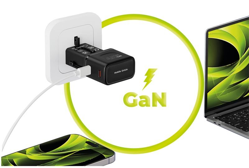 Mobile Origin Φορτιστής Ταξιδίου 2 Θυρών USB - C με Αντάπτορες Πρίζας EU/US/UK/AU - GaN 45W - Travel Adapter PW26 - Black
