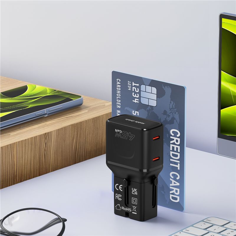 Mobile Origin Φορτιστής Ταξιδίου 2 Θυρών USB - C με Αντάπτορες Πρίζας EU/US/UK/AU - GaN 45W - Travel Adapter PW26 - Black