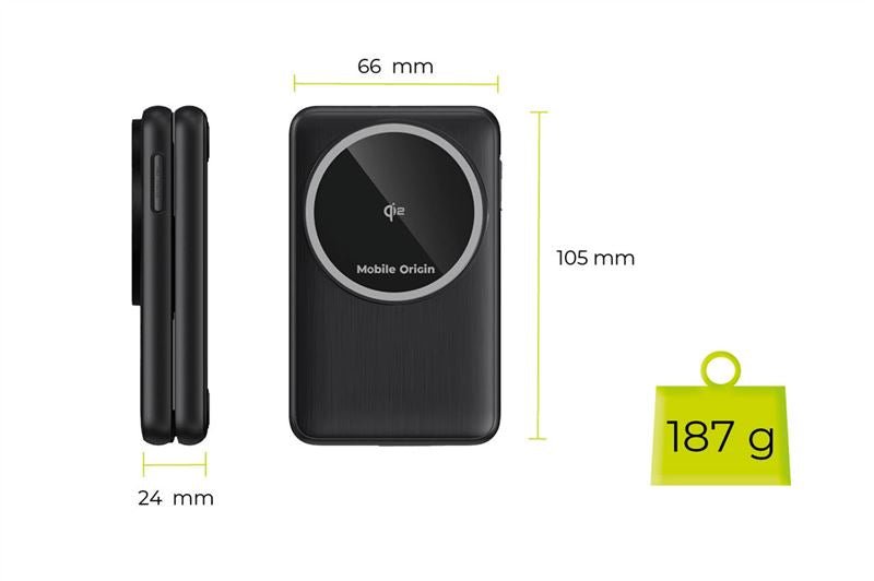 Mobile Origin PW8 - 3in1 Αναδιπλούμενος Ασύρματος MagSafe Qi2 Φορτιστής 15W - Black