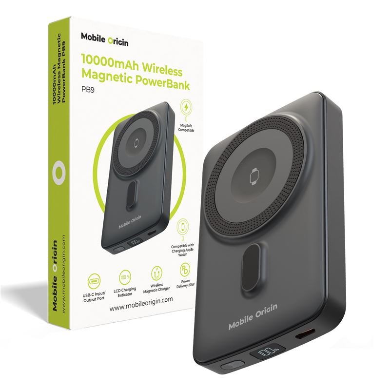 Mobile Origin - Μαγνητικό Ασύρματο MagSafe Power Bank Κινητού 10.000mAh - PB9 - Black