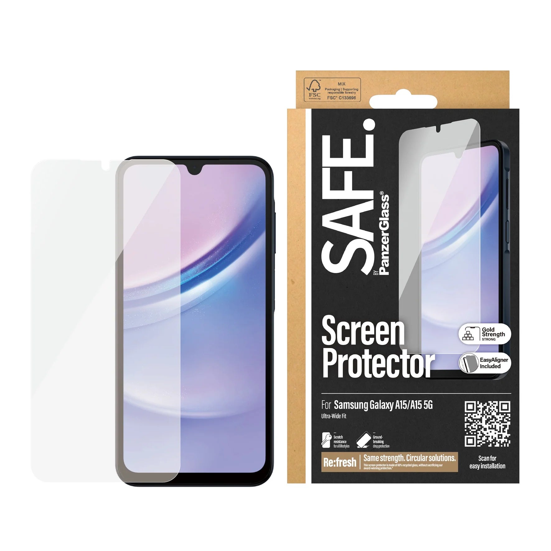 Safe by PanzerGlass Samsung Galaxy A15 4G / A15 5G - Ultra - Wide Fit W. EasyAligner Case Friendly Full Screen Αντιχαρακτικό Γυαλί Οθόνης - Διάφανο - SAFE95678