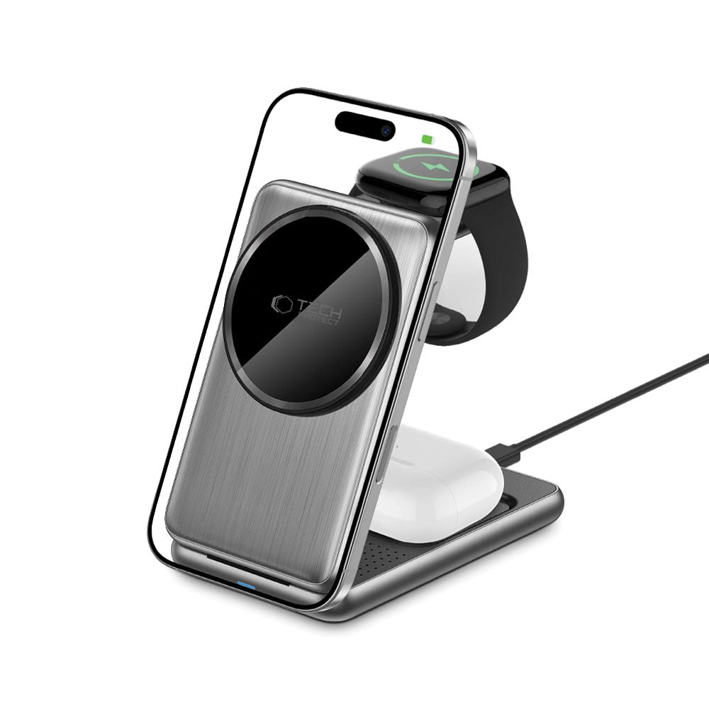 Tech - Protect QI15W - A42 3in1 Ασύρματος Μαγνητικός Φορτιστής MagSafe - Space Grey