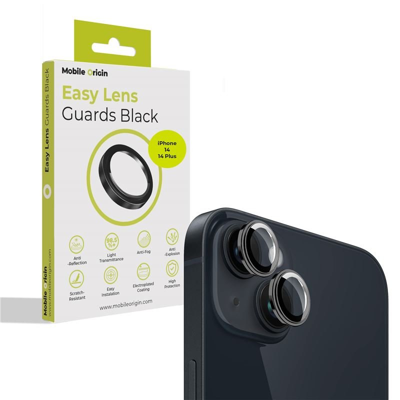 Mobile Origin Easy Lens Guards iPhone 14 / iPhone 14 Plus - Προστασία Κάμερας - Αντιχαρακτικό Γυαλί - Black
