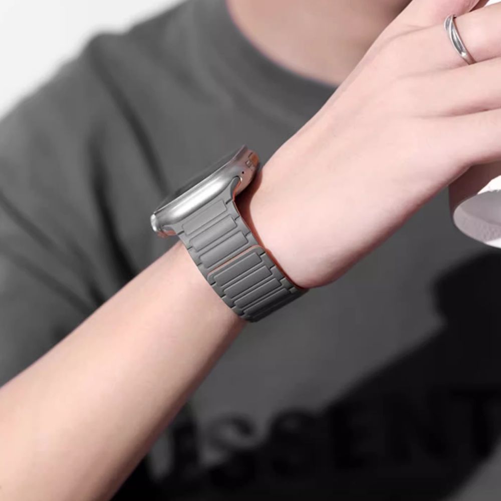 Tech - Protect Λουράκι Apple Watch 4 / 5 / 6 / 7 / 8 / 9 / SE / ULTRA 1 / ULTRA 2 - 42 / 44 / 45 / 49 mm IconBand Magnetic Μαγνητικό Σιλικόνης - Titanium / Orange