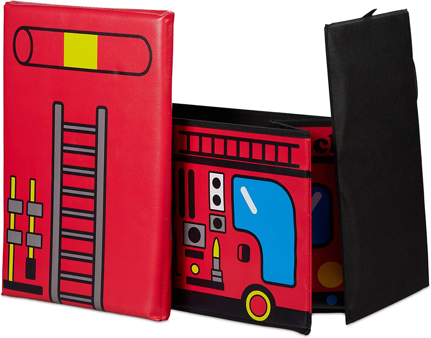 Relaxdays Αναδιπλούμενο Παιδικό Κουτί Αποθήκευσης Παιχνιδιών - Design Fire Truck - Red - 4052025903817