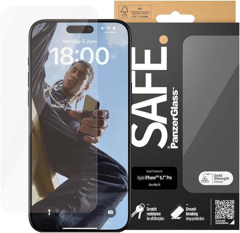 Safe by PanzerGlass iPhone 15 Pro Max Ultra - Wide Fit Case Friendly Full Screen Αντιχαρακτικό Γυαλί Οθόνης - Διάφανο - SAFE95537