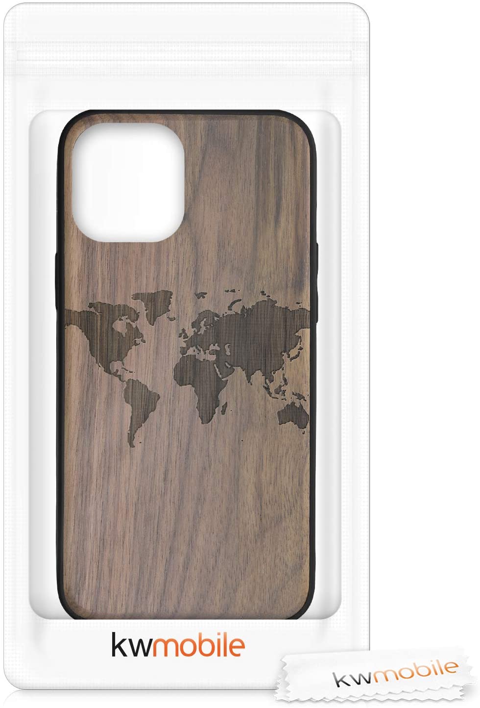 KW iPhone 12 Pro Max Θήκη από Φυσικό Ξύλο Design Travel Outline - Dark Brown - 52736.02