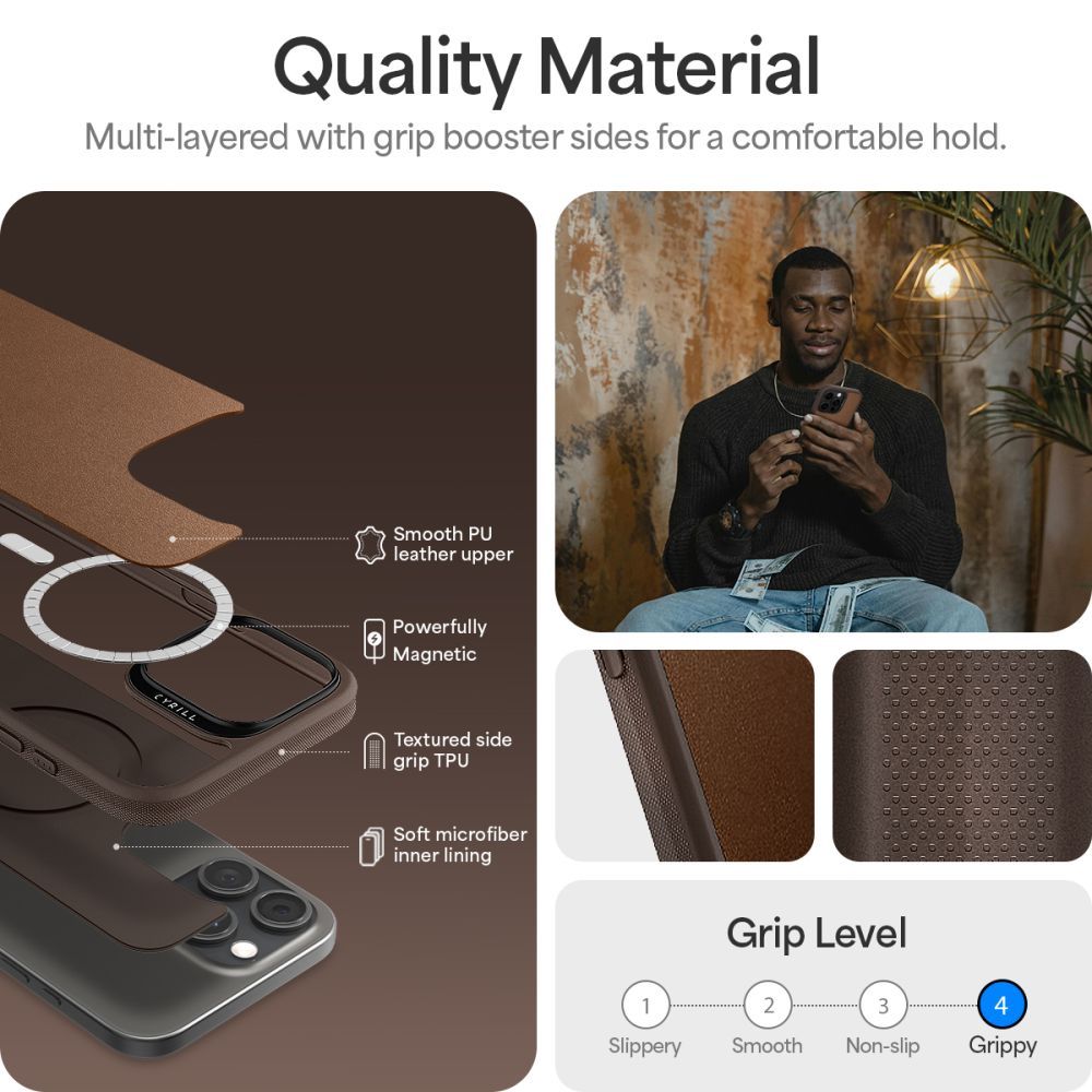 Spigen Cyrill iPhone 16 Pro Kajuk Mag Θήκη με Επένδυση Συνθετικού Δέρματος και MagSafe - Saddle Brown