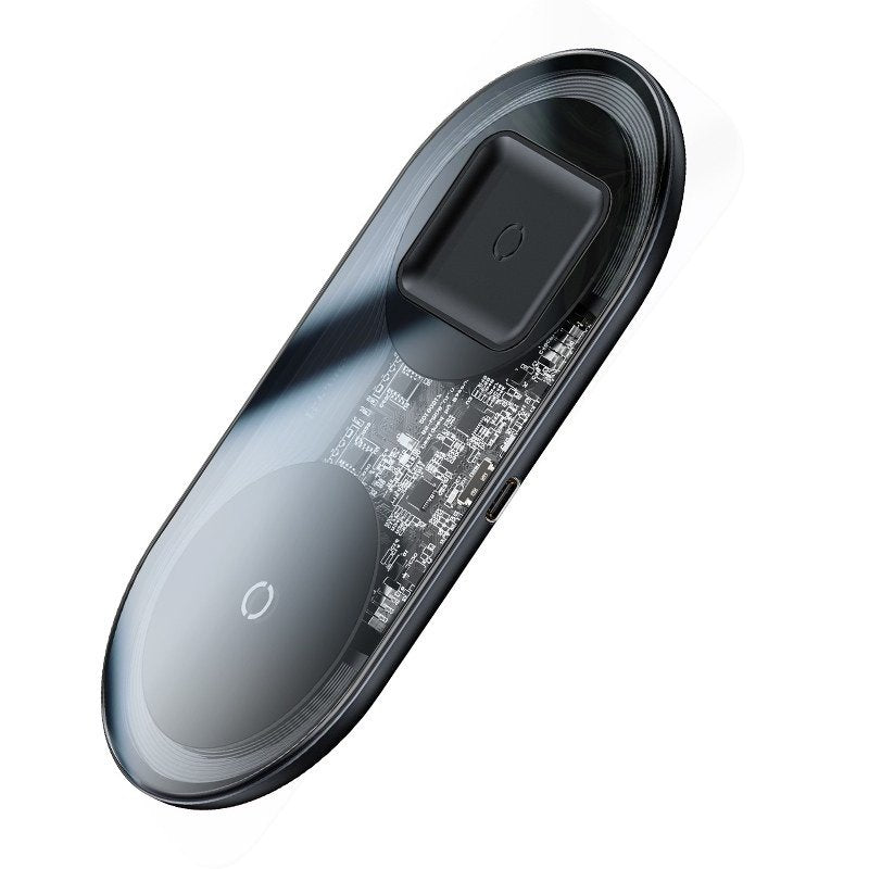 Baseus Simple 2in1 Wireless Charger for Smartphones - Ασύρματος Φορτιστής Qi Charge 15W - Μαύρο / Διάφανο - WXJK - A01