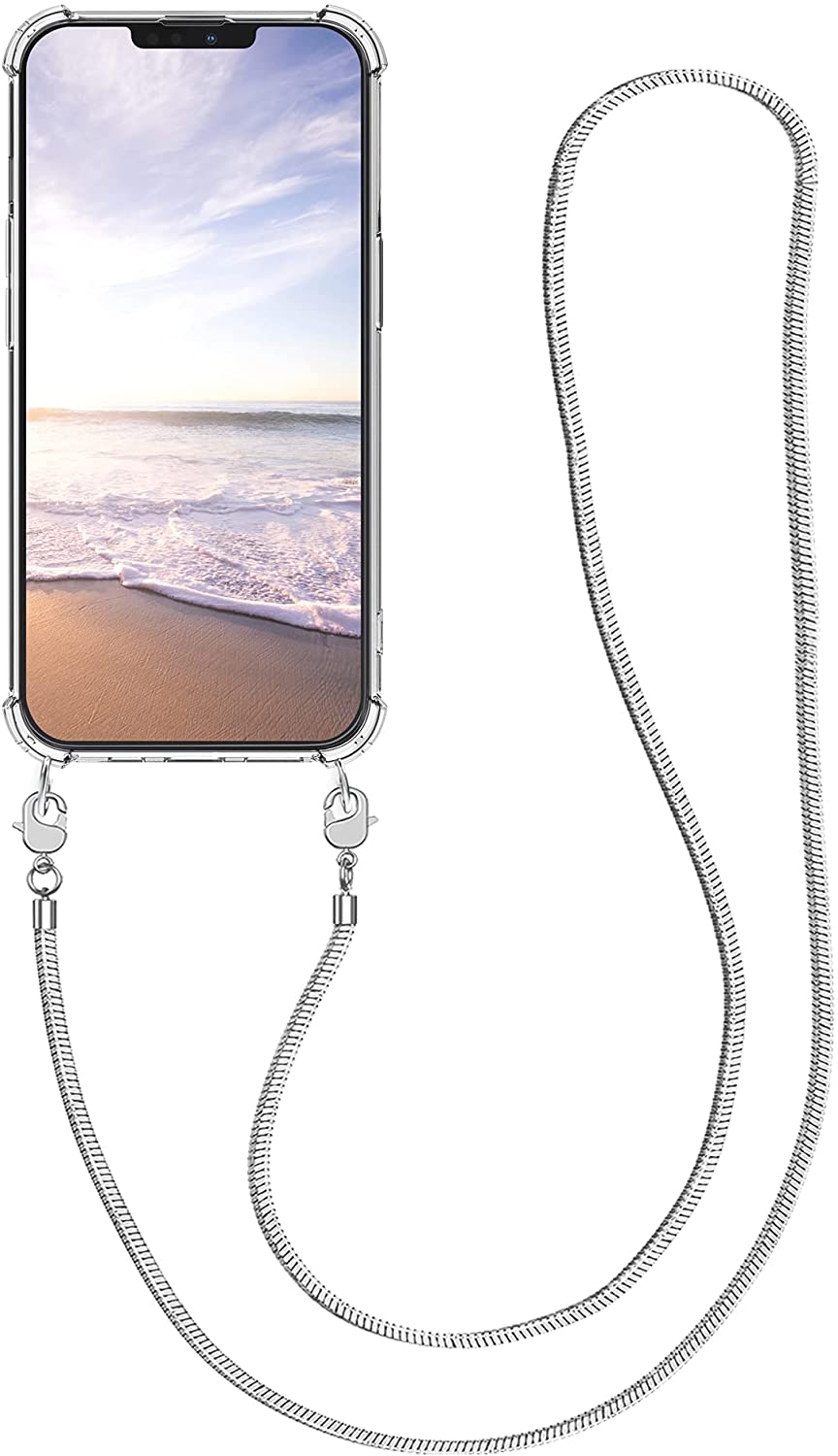 KW iPhone 13 Pro Θήκη Σιλικόνης TPU με Μεταλλικό Λουράκι - Διάφανη / Silver - 55966.35