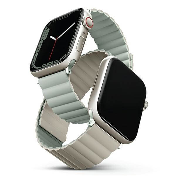 Uniq Λουράκι Apple Watch 2 / 3 / 4 / 5 / 6 / 7 / 8 / 9 / SE - 38 / 40 / 41 mm Revix Μαγνητικό Σιλικόνης Διπλής Όψης - Green / Beige