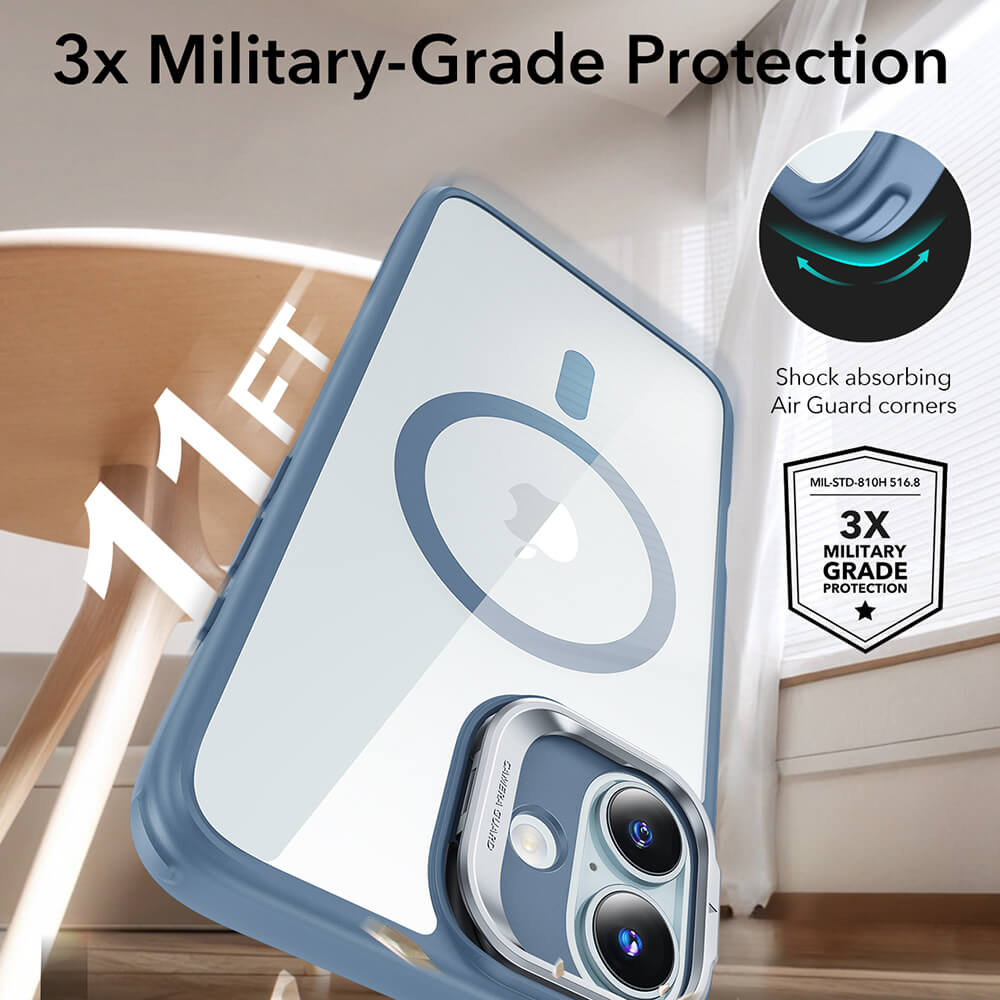 ESR iPhone 16 Classic Hybrid Halolock Kickstand Σκληρή Θήκη με Πλαίσιο Σιλικόνης και MagSafe - Διάφανη / Blue