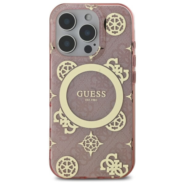 Guess iPhone 16 Pro Max - IML Peony On 4G Background MagSafe - Θήκη με Επένδυση Συνθετικού Δέρματος - Pink - GUHMP16XH4PYEEP