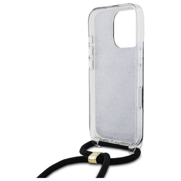 Guess iPhone 16 Pro - Crossbody Cord 4G Print - Σκληρή Θήκη με Πλαίσιο Σιλικόνης και Λουράκι - Black - GUHCP16LHC4SEK