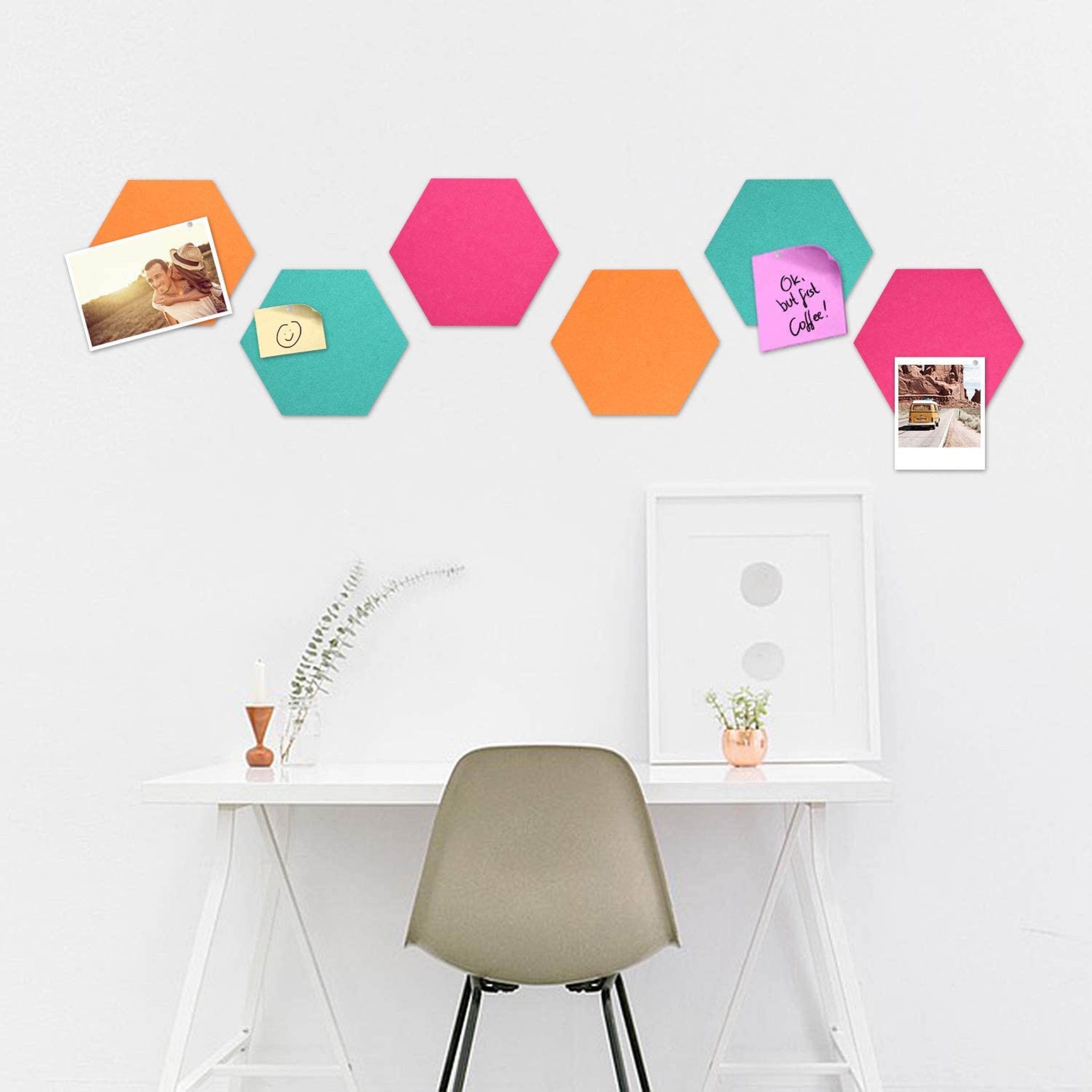 Navaris Hexagon Felt Memo Boards - Σετ με 6 Πλαίσια Ανακοινώσεων και Πινέζες - Turquoise - Orange - Pink - 46230.03