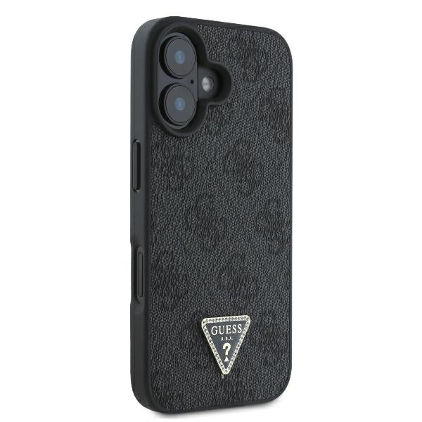 Guess iPhone 16 - Leather Metal Logo Strass Crossbody - Θήκη με Επένδυση Συνθετικού Δέρματος και Λουράκι - Black - GUHCP16SP4TDSCPK