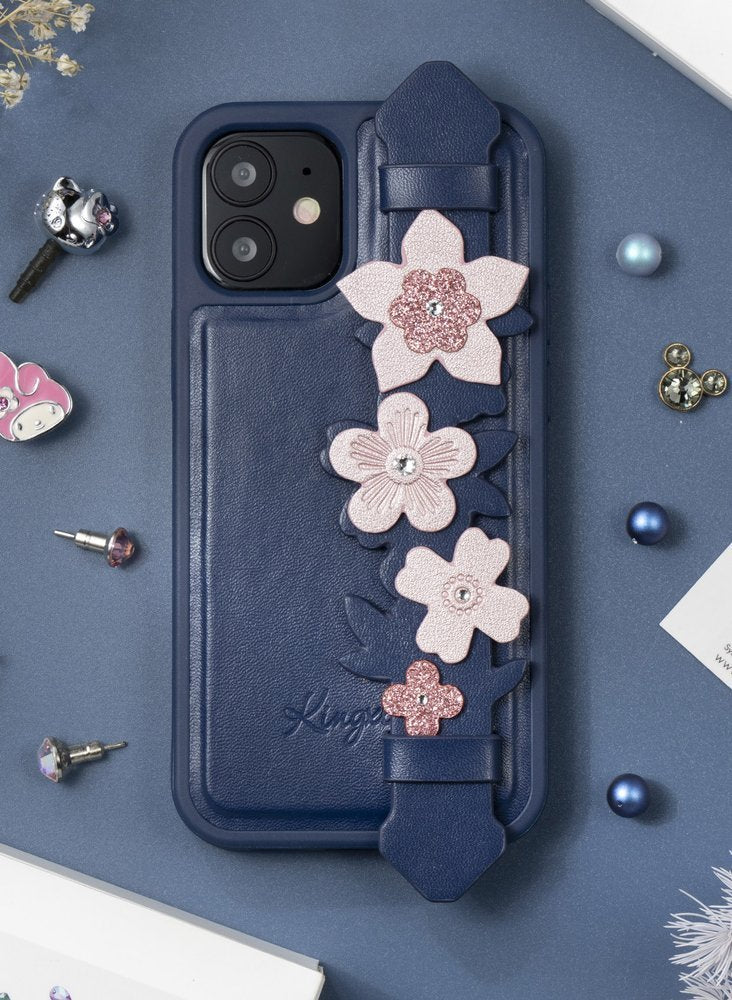 Kingxbar iPhone 12 Pro Max Refreshing Series Θήκη με Επένδυση Συνθετικού Δέρματος και Swarovski Crystals - Blue