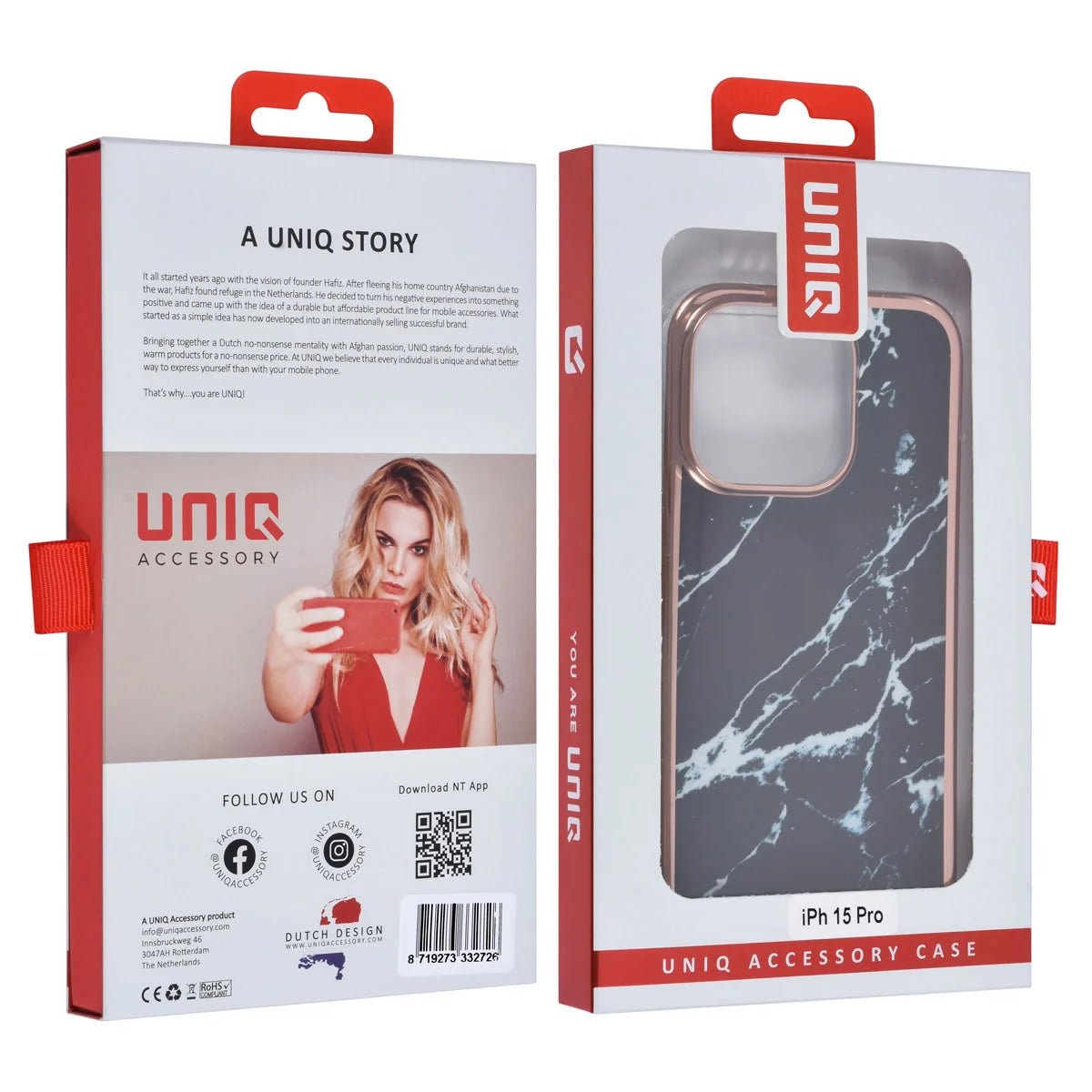 Tuniq iPhone 15 Pro - Σκληρή Θήκη με Πλαίσιο Σιλικόνης - Σχέδιο Μάρμαρο - Μαύρη