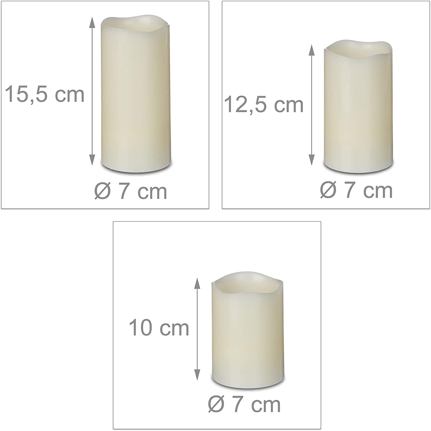 Relaxdays Σετ με 3 Κεριά με Φωτισμό Led από Φυσικό Κερί - Cream - 4052025215347