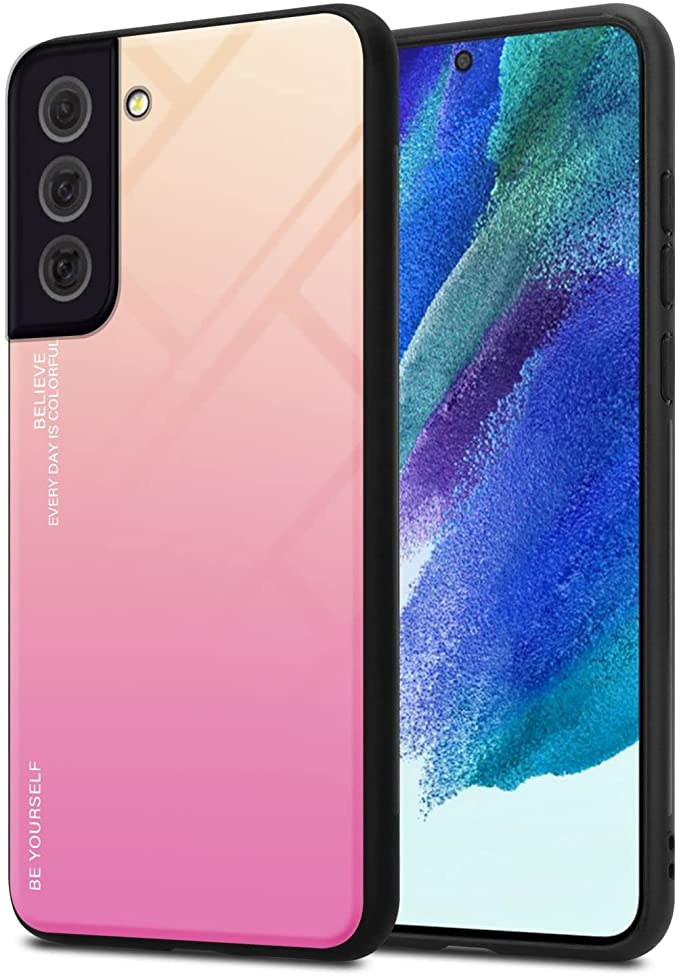 Cadorabo Samsung Galaxy S22 Plus Θήκη με Πλαίσιο Σιλικόνης και Όψη Γυαλιού Tempered Glass - Yellow / Pink