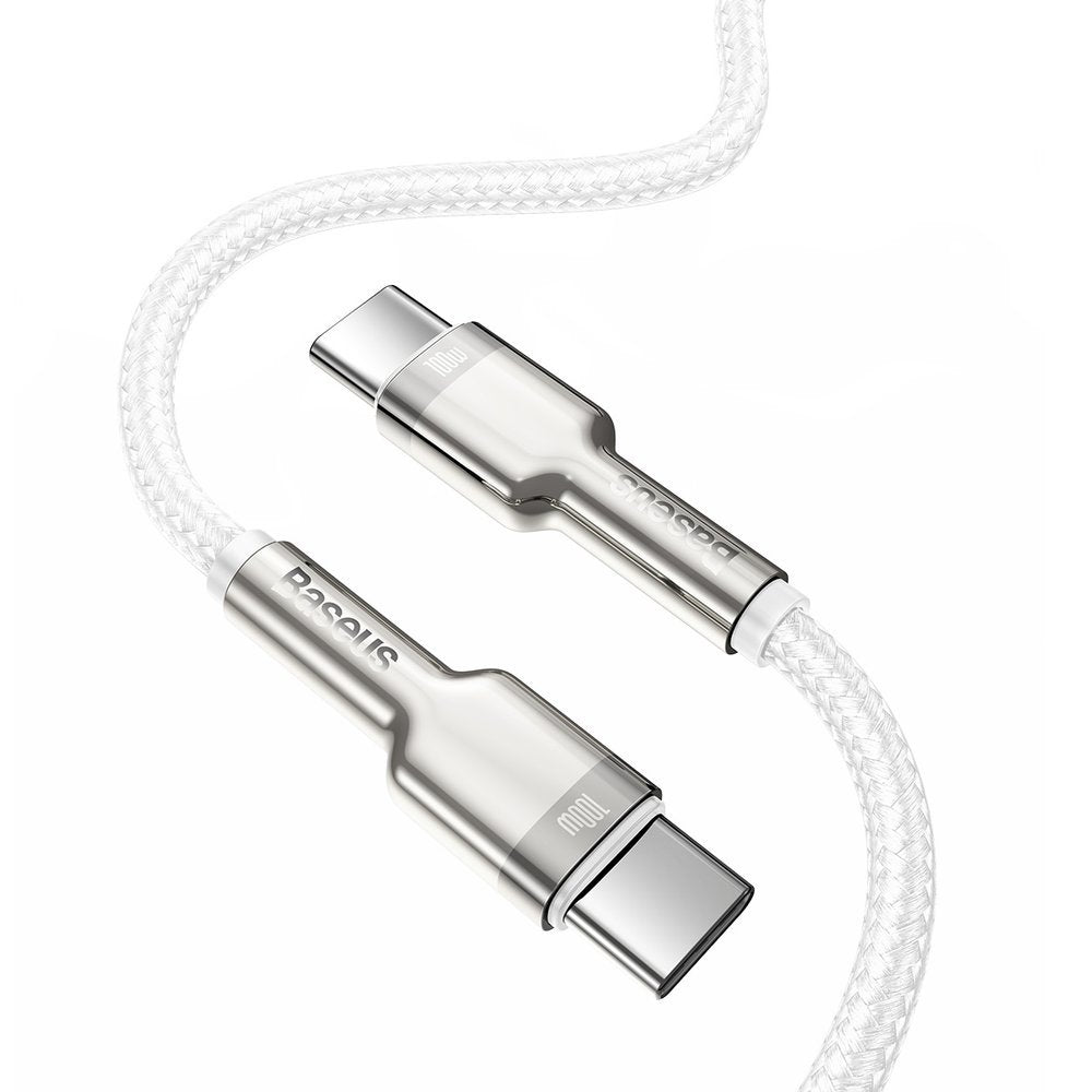Baseus Cafule Series Metal Cable Type - C 5A PD 100W - Καλώδιο Γρήγορης Φόρτισης Type - C to Type - C 1M - White - CATJK - C02