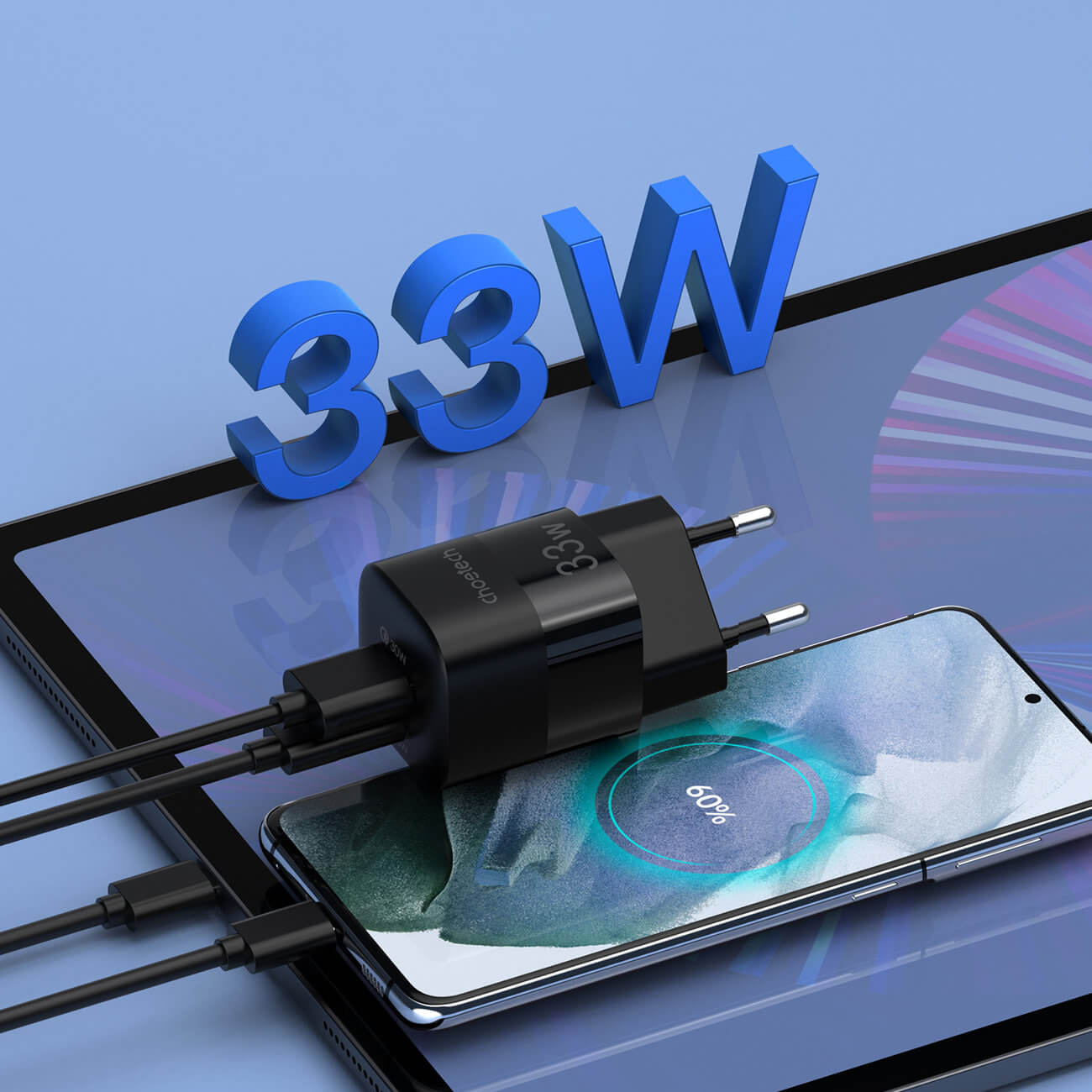 Choetech PD QC 33W Οικιακός Φορτιστής Γρήγορης Φόρτισης με 1 Θύρα Type - C και 1 Θύρα USB - Black - PD5006