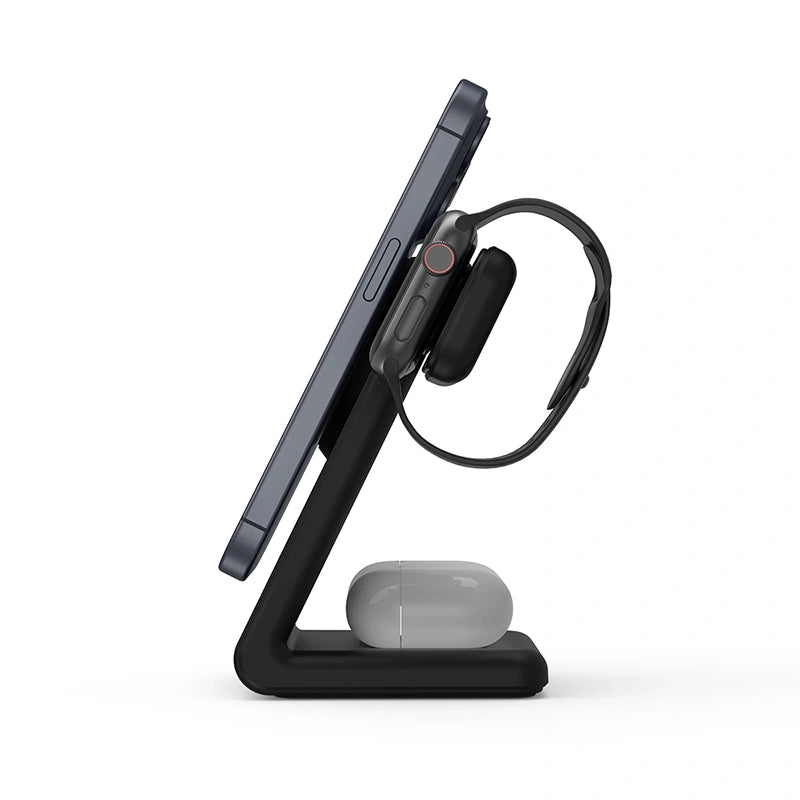 Crong MagSpot Pivot Stand 3 σε 1 Ασύρματος MagSafe Φορτιστής για iPhone - Apple Watch - AirPods - Black