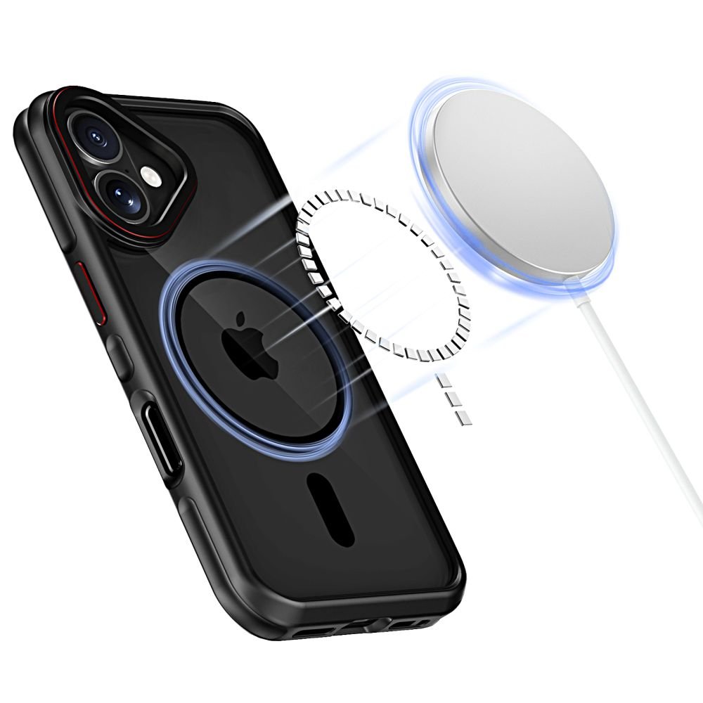 Tech - Protect iPhone 16 MagHybrid - Σκληρή Θήκη με Πλαίσιο Σιλικόνης και MagSafe - Black Ημιδιάφανη / Red