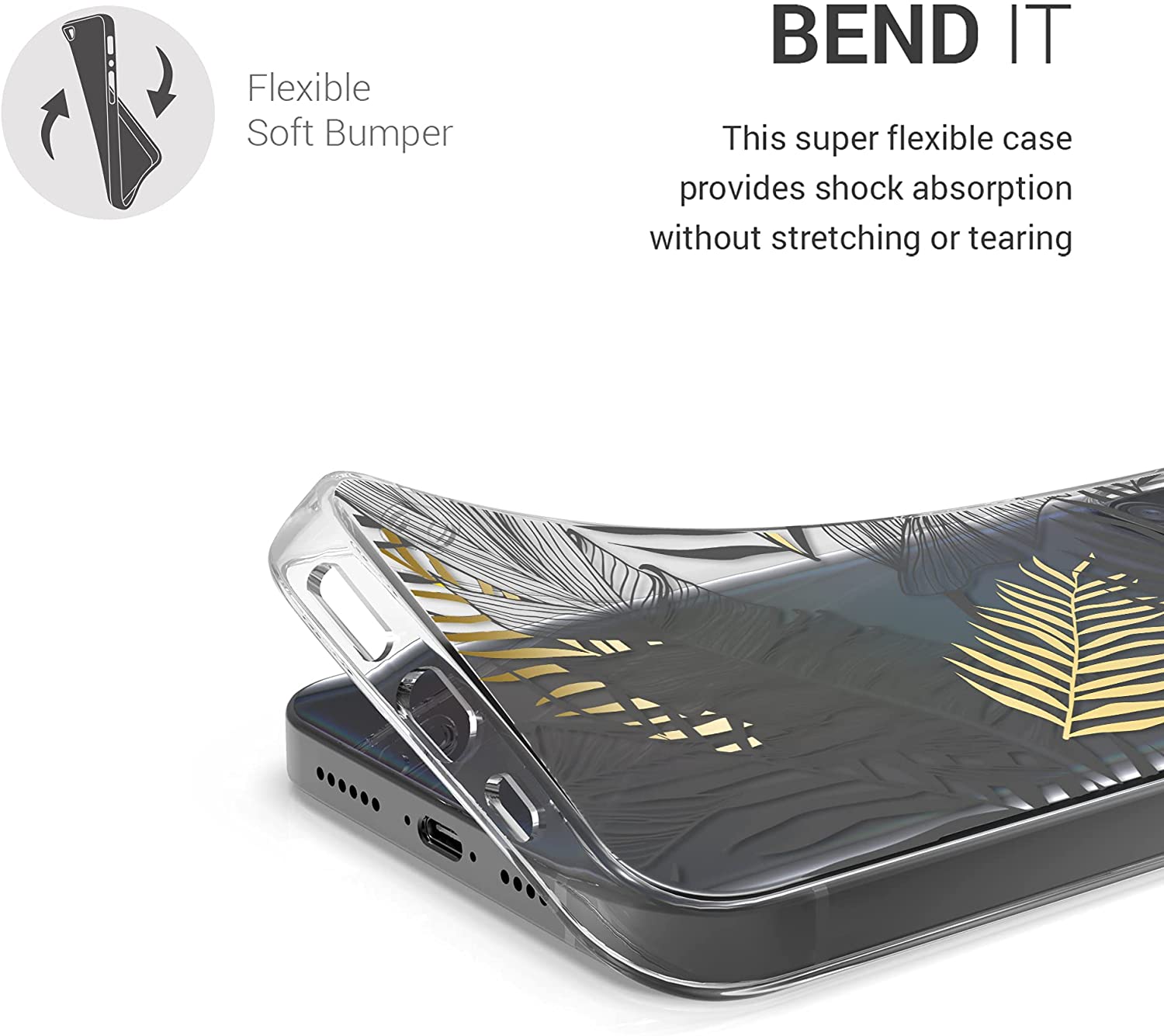 KW iPhone 12 Pro Max Θήκη Σιλικόνης TPU Design Jungle - Gold / Grey / Διάφανη - 53037.10