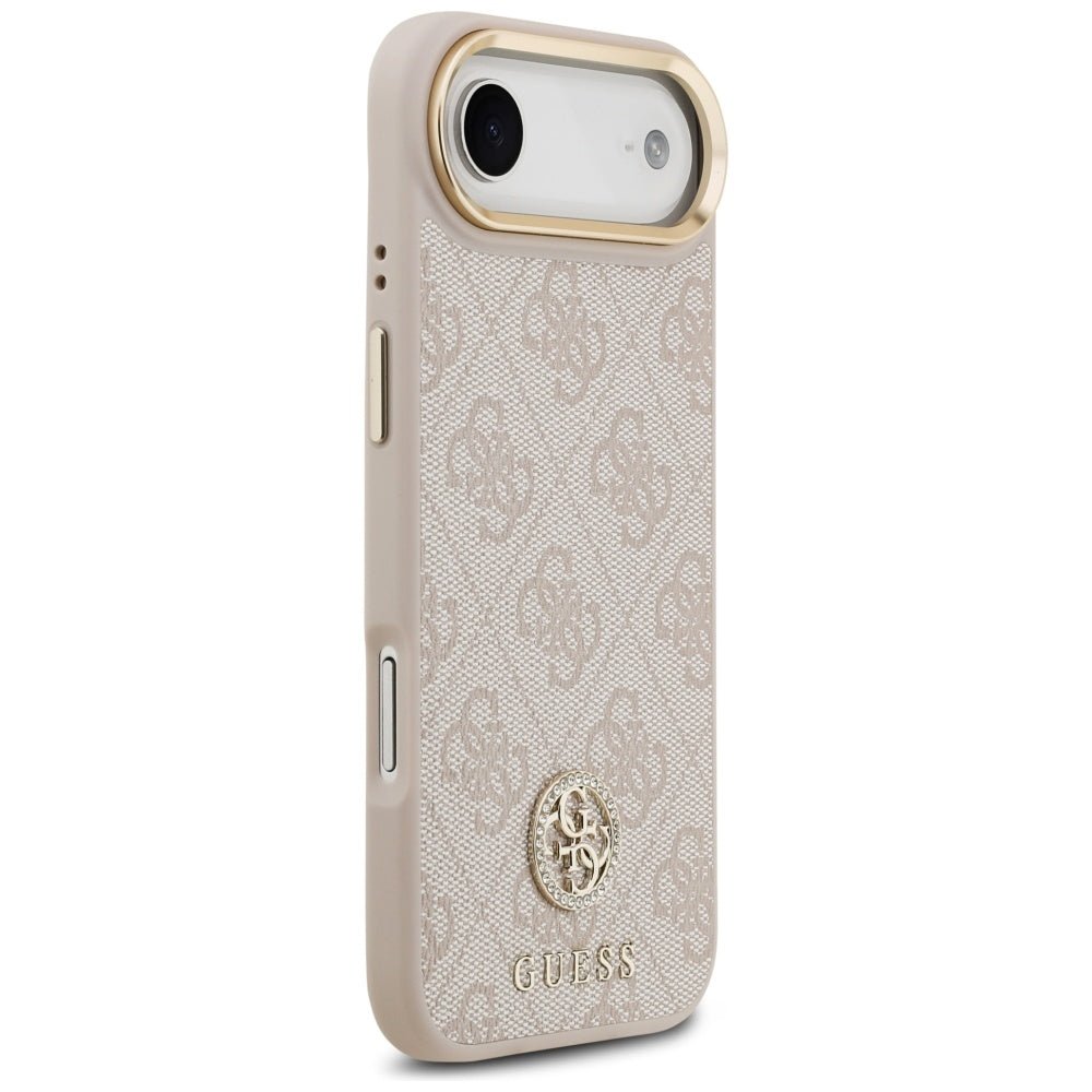Guess iPhone Air - 4G Strass Logo and Big Strap Metal Buttons MagSafe - Θήκη με Επένδυση Συνθετικού Δέρματος και Λουράκι - Pink - GUHMP17MP4G4DCSP