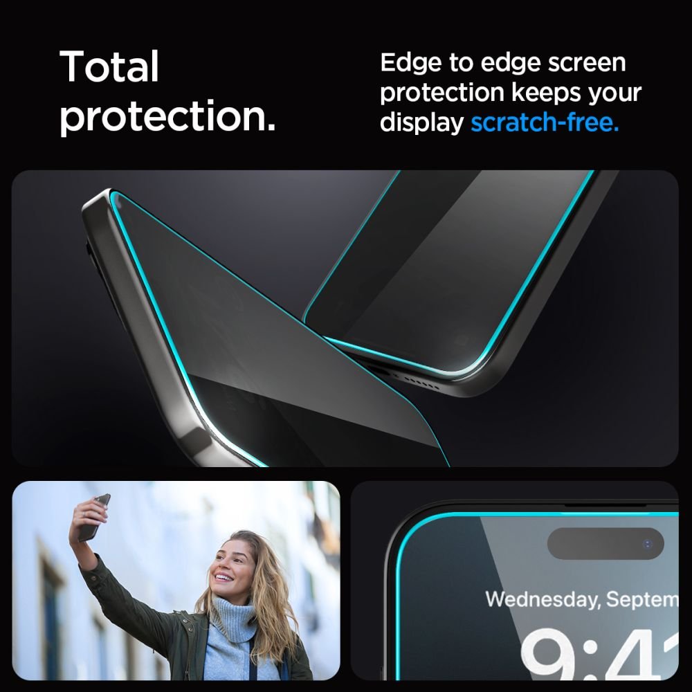 Spigen iPhone 15 Glas.TR Privacy EZ Fit 2.5D 9H Αντιχαρακτικό Γυαλί Οθόνης - Clear / Black - AGL07121