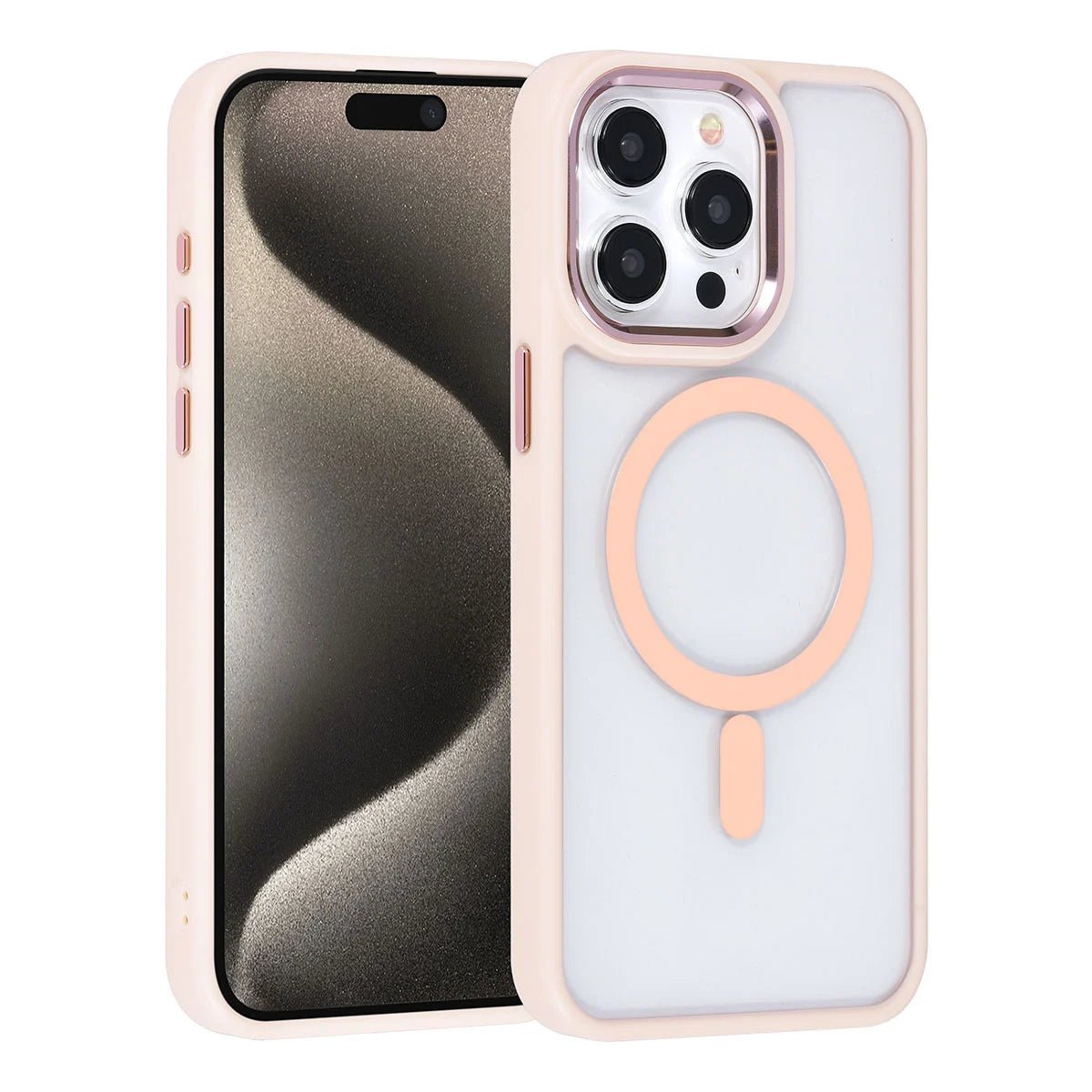 Tuniq iPhone 15 Pro Max - MagSafe - Σκληρή Θήκη με Πλαίσιο Σιλικόνης - Ροζ / Διάφανη